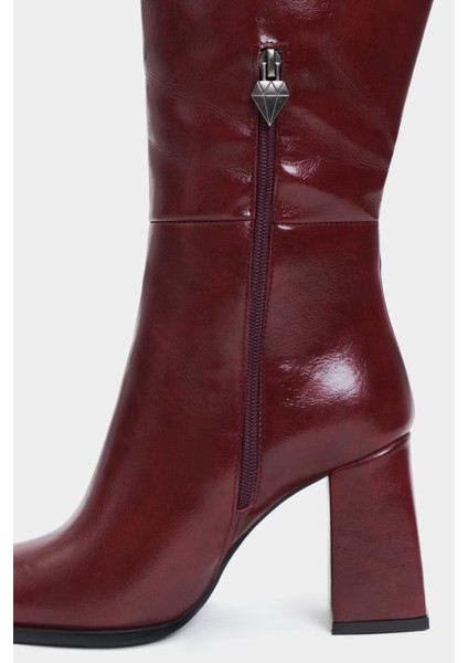 Jules Bordo Raşel Rustik Desen Fermuar Detay Kadın Topuklu Çizme indirimleri