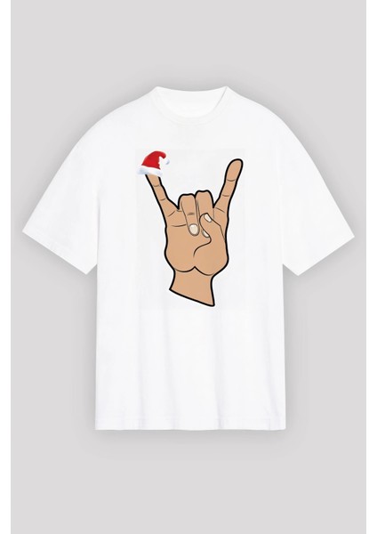Noel Başlıklı Serçe Parmak T-Shirt - Beyaz