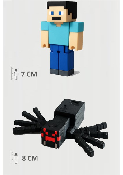 Minecraft Steve ve Spider Örümcek Set Hareketli Eklemli Figür