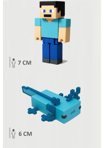Minecraft Steve ve Mavi Aksolotl Axolotl Set Hareketli Eklemli Figür