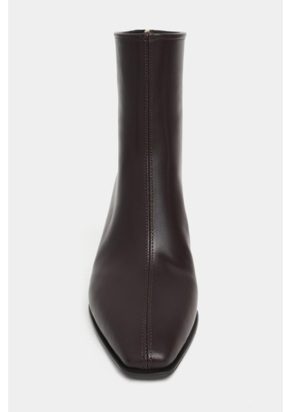 Layana Kahve Mat Sivri Burun Kalın Topuklu Arka Fermuar Detay Kadın Bot indirimleri