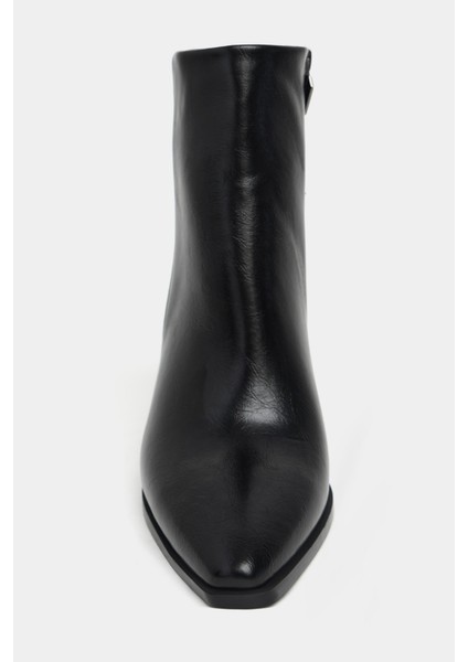 Juanita Siyah Raşel Rustik Desen Fermuar Detay Kadın Topuklu Bot fırsatları