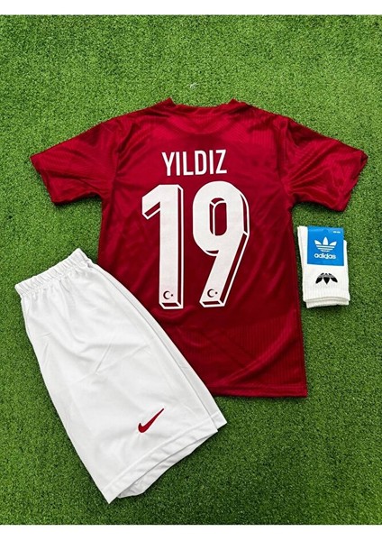 Türkiye Euro 2024 Kenan Yıldız 19 Numara Çocuk 3'lü Set Hediyeli Kırmızı Milli Takım Forması