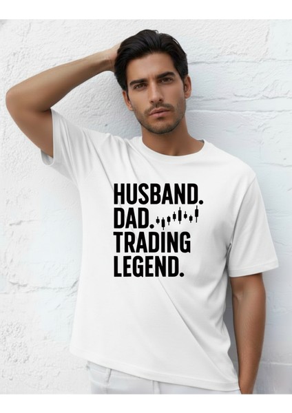 Devısso Traders Husband Dad Trading Legend - Borsaci Erkek Beyazt-Shirt