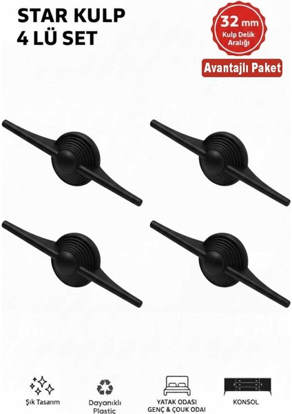Lüks Star Kulp (32MM)4 Adet Mobilya,yatak Odası, Televizyon Ünitesi,çocuk ve Genç Odası, Dolap Kulpu