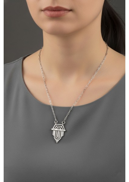 Işıltılı Zirkon Taşlı Gümüş Serenay Kolye