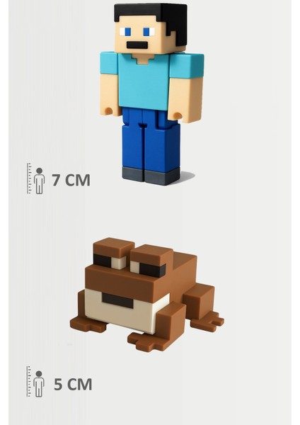 Minecraft Steve ve Kahverengi Kurbağa Frog Set Hareketli Eklemli Figür