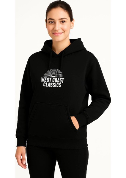 Kadın Kapşonlu Sweatshirt - Oversize'west Coast Classics' - Siyah fiyatları
