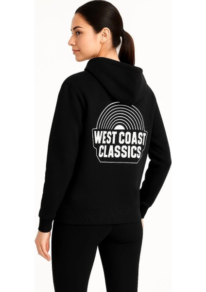 Kadın Kapşonlu Sweatshirt - Oversize'west Coast Classics' - Siyah modelleri