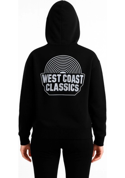 Kadın Kapşonlu Sweatshirt - Oversize'west Coast Classics' - Siyah fırsatları