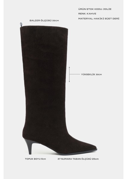 Jolie Kahve Süet Hakiki Deri Sivri Burun Kadın Topuklu Çizme fiyatları