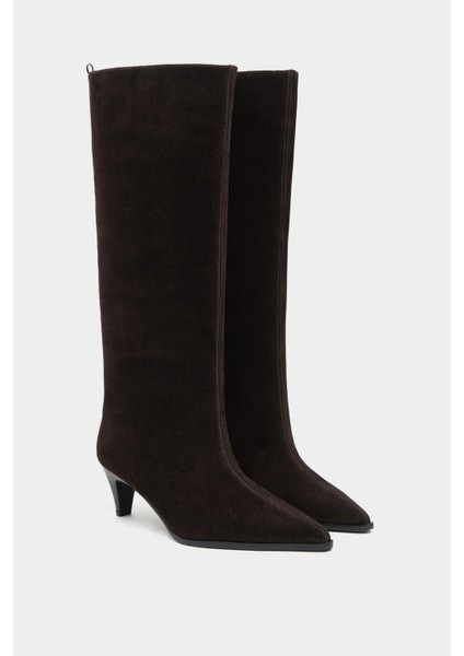 Jolie Kahve Süet Hakiki Deri Sivri Burun Kadın Topuklu Çizme indirimleri