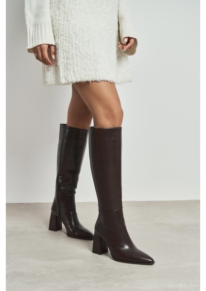 Jules Kahve Raşel Rustik Desen Fermuar Detay Kadın Topuklu Çizme fiyatları