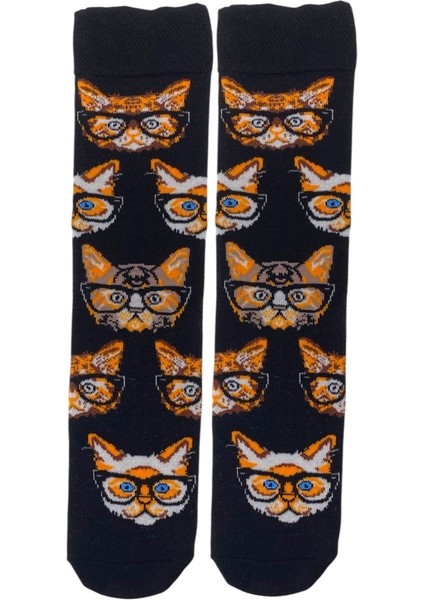 Gözlüklü Kedi Soket Çorap