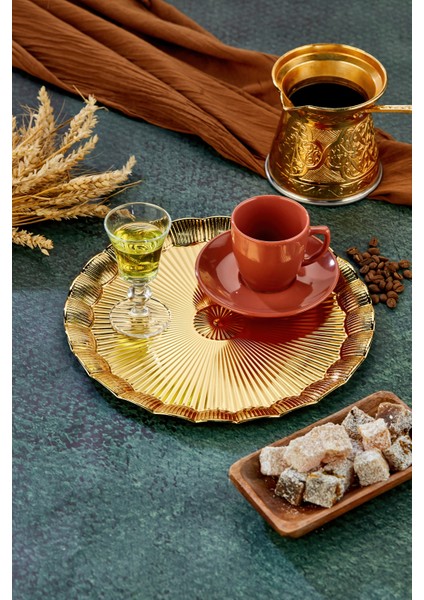 25 cm Altın Tepsi-Parlak Yüzeyli Şık Servis ve Sunum Tepsisi