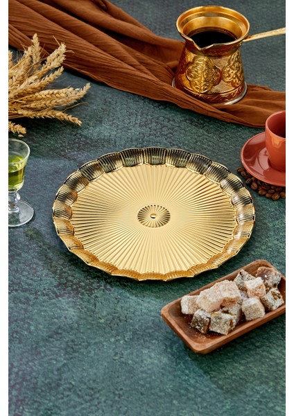 25 cm Altın Tepsi-Parlak Yüzeyli Şık Servis ve Sunum Tepsisi fırsatları