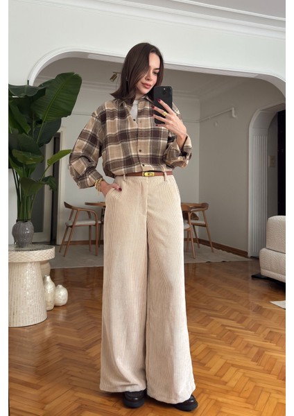 Oversize Ekose Desen Oduncu Gömlek- Kahverengi fırsatları