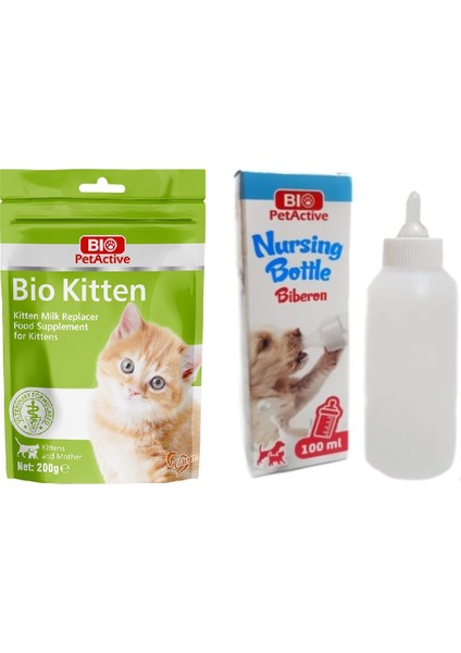 Bio Petactive Kitten Milk Powder Yavru Kedi Süt Tozu 200 gr + Biberon Seti