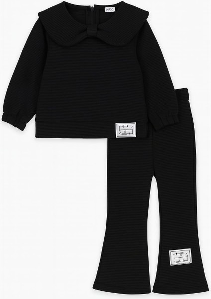 Yaka Fiyonk Detaylı Kız Çocuk Takım Siyah fiyatları