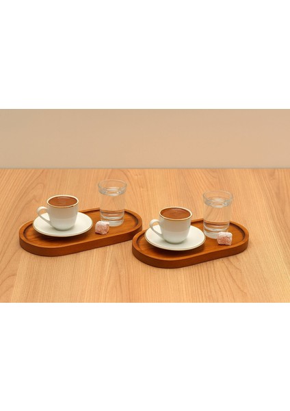 Doğal Kayın Ahşap Yağdanlık Altlığı Koyu Renk– Oval Şık Sunumluk (2 Adet) 9*18 cm