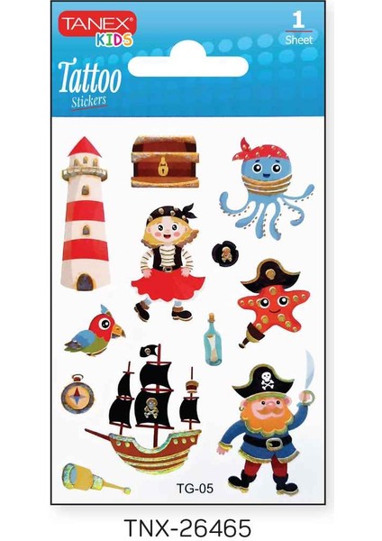 7,5X10,5MM Sevimli Korsan Mini Tatoo TNX-26465