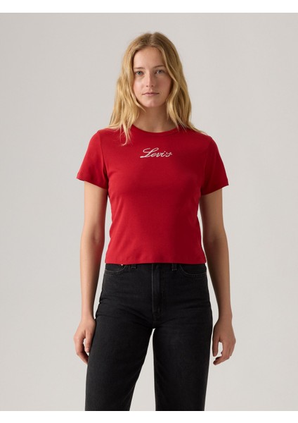 Kadın Kırmızı Sim Detaylı Logolu T-Shirt Tişört 17944-0084 indirimleri