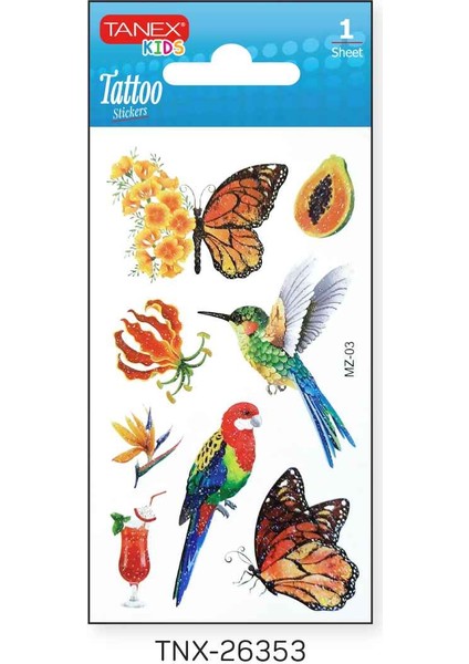 7X12MM Kuş-Kelebek Simli Tatoo TNX-26353