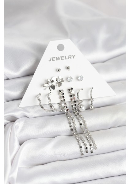 Bfs Pirinç Gümüş Renk 6 Çift Kadın Küpe