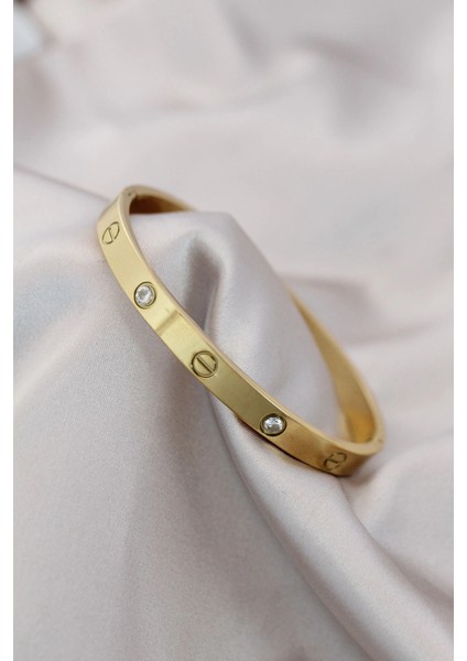 Bfs 316L Çelik Gold Renk Zirkon Taşlı Bileklik