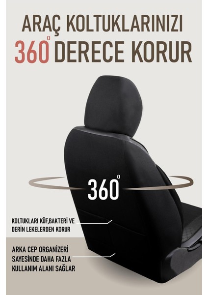 Opel Vectra C Uyumlu Lüx Bel Destekli Yarı Deri Oto Koltuk Kılıfı Siyah Renk