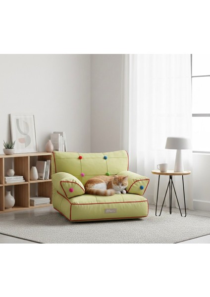 Lüx Kedi Köpek Koltuk- Çocuk Koltuk- Pon Ponlu Koltuk- Gabardin Kumaş -Kedi Köpek Yatak
