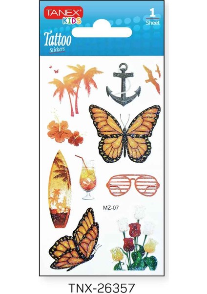 7X12MM Kuş-Kelebek Simli Tatoo TNX-26357