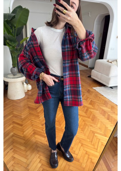 Kalın Ekose Desen Oduncu Gömlek- Kırmızı fırsatları