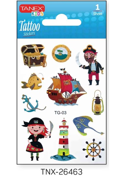 7,5X10,5MM Sevimli Korsan Mini Tatoo TNX-26463