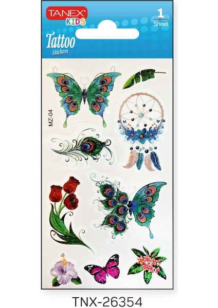 7X12MM Kuş-Kelebek Simli Tatoo TNX-26354