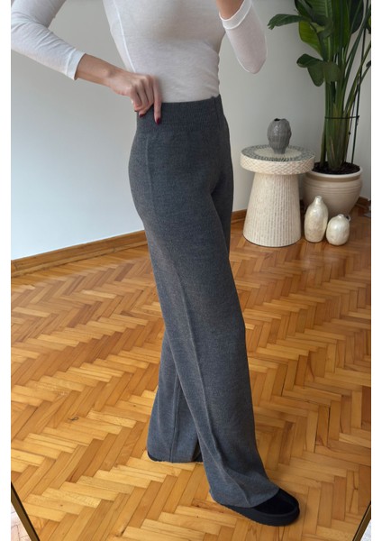 Beli Lastikli Triko Pantolon- Gri