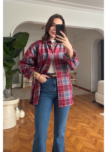 Oversize Ekose Desen Oduncu Gömlek- Kırmızı
