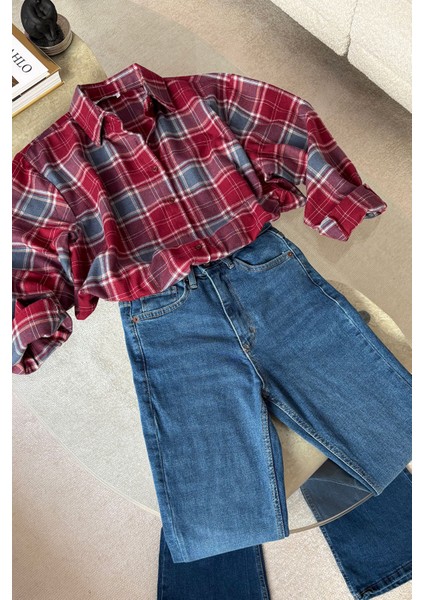 Oversize Ekose Desen Oduncu Gömlek- Kırmızı modelleri