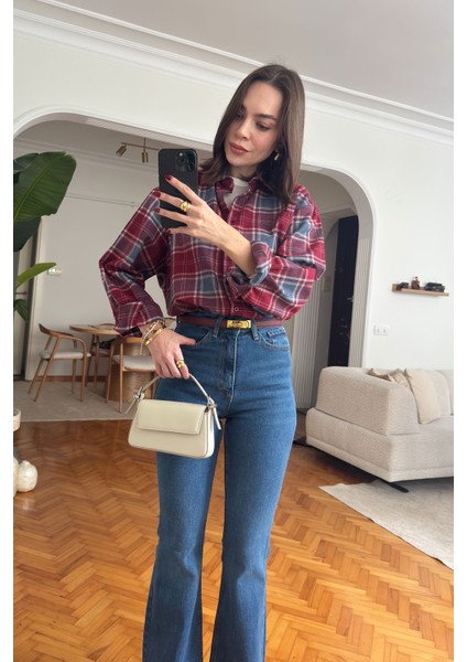 Oversize Ekose Desen Oduncu Gömlek- Kırmızı fırsatları