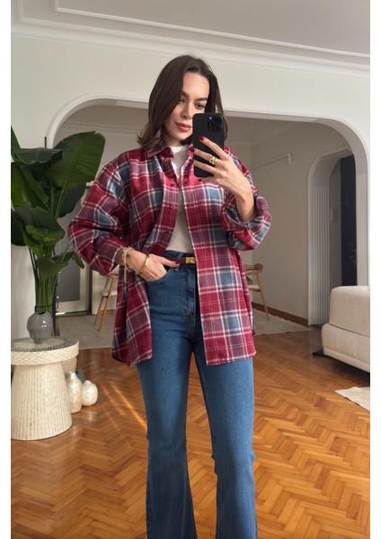 Oversize Ekose Desen Oduncu Gömlek- Kırmızı indirimleri