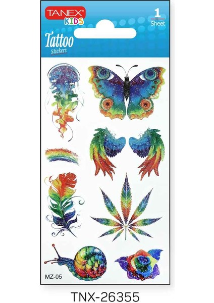 7X12MM Kuş-Kelebek Simli Tatoo TNX-26355