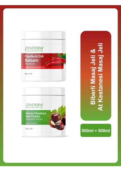 Biberli Balsam Masaj Jeli Kremi 500 ml ve At Kestanesi Balsam Masaj Jeli Kremi 500 ml