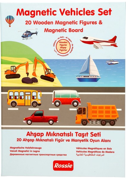 Rossie Ahşap Mıknatıslı Taşıt Seti ve Oyun Alanı Kız Erkek Çocuk Oyuncak Eğitici Oyuncaklar