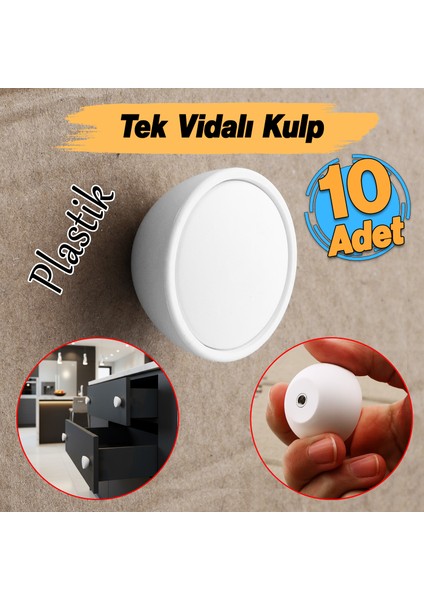 Tek Vidalı 10 Adet Beyaz Renk Polimer Düğme Kulp Bombeli Dolap Mobilya Dolap Çekmece Kulpu Kulbu fiyatları