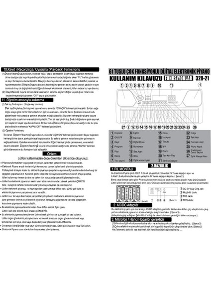 TFL-328-21 Vlektro 61 Tuş Işıklı Büyük Piyano -Vrd Kız Erkek Çocuk Oyuncak Eğitici Oyuncaklar indirimleri