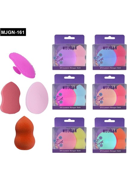 3+1 Parça Renkli Makyaj Sünger Silikon Fırça Seti (4915)