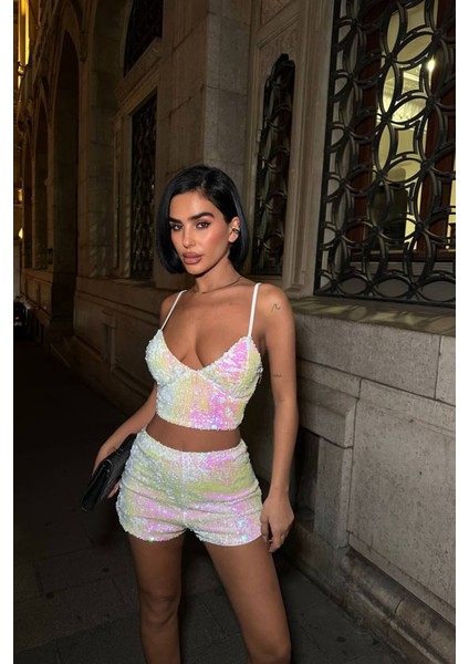 Kadın Pulpayet Askılı Crop Şort Ikili Takım NBDF168 fiyatları