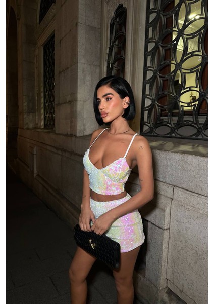 Kadın Pulpayet Askılı Crop Şort Ikili Takım NBDF168 modelleri