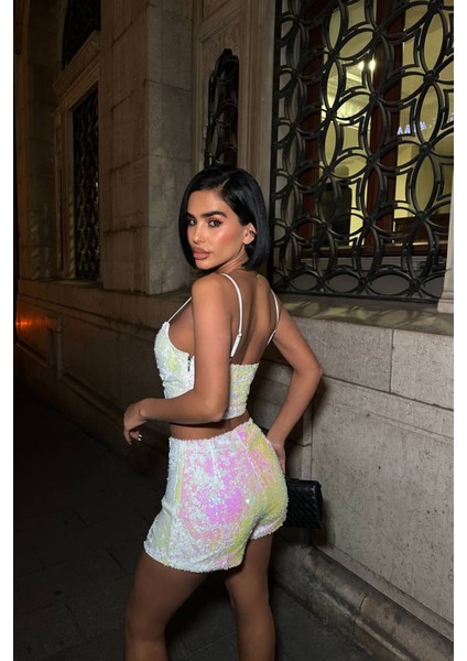 Kadın Pulpayet Askılı Crop Şort Ikili Takım NBDF168 indirimleri