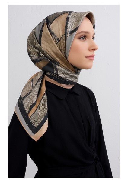 Tivil Ipek Eşarp 16170 - 0012 - 0030 Somon Siyah Kırçıllı Desen